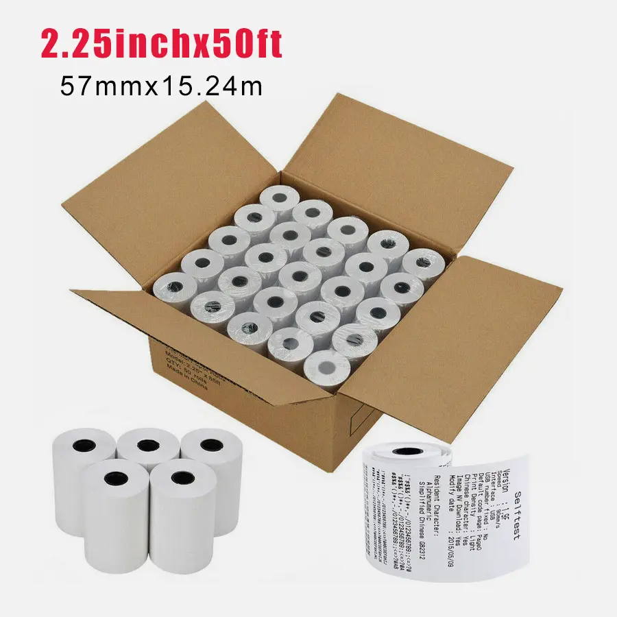 SJPACK 50 Rolls 2.25" x 50' EFTPOS Thermal Paper POS Cash Register Receipt Paper Roll Waterproof BPA Free with Clear Lettering for Printers