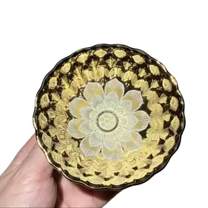 Royal Tea Cup - Ceramic Teacup with Golden Hue & White Flower Centerpiece - Scalloped Rim - Classic Saucer Set for Tea Lovers