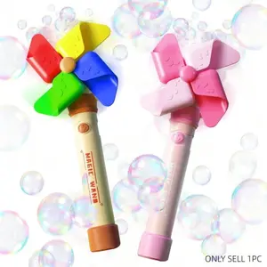 Uinle Baby Dream Windmill Bubble Wand with 60ML Bubble Liquid, Light Music, 4 Hole Spray, 360° Leak-Proof, Outdoor Water Toy Gift