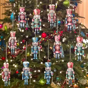 24PCS Wooden Nutcracker Christmas Decorations, Soldier Puppet Ornaments for Tree Hanging, Festive Party Supplies and Crafts