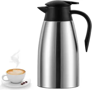 70 Oz Insulated Thermal Coffee Carafe Stainless Steel Double Walled Vacuum Coffee Thermos, Hot Water, , Hot Beverage Dispenser, Keep 24 Hour Heat Retention/12 Hour Cold Retention (Sliver, 2L)