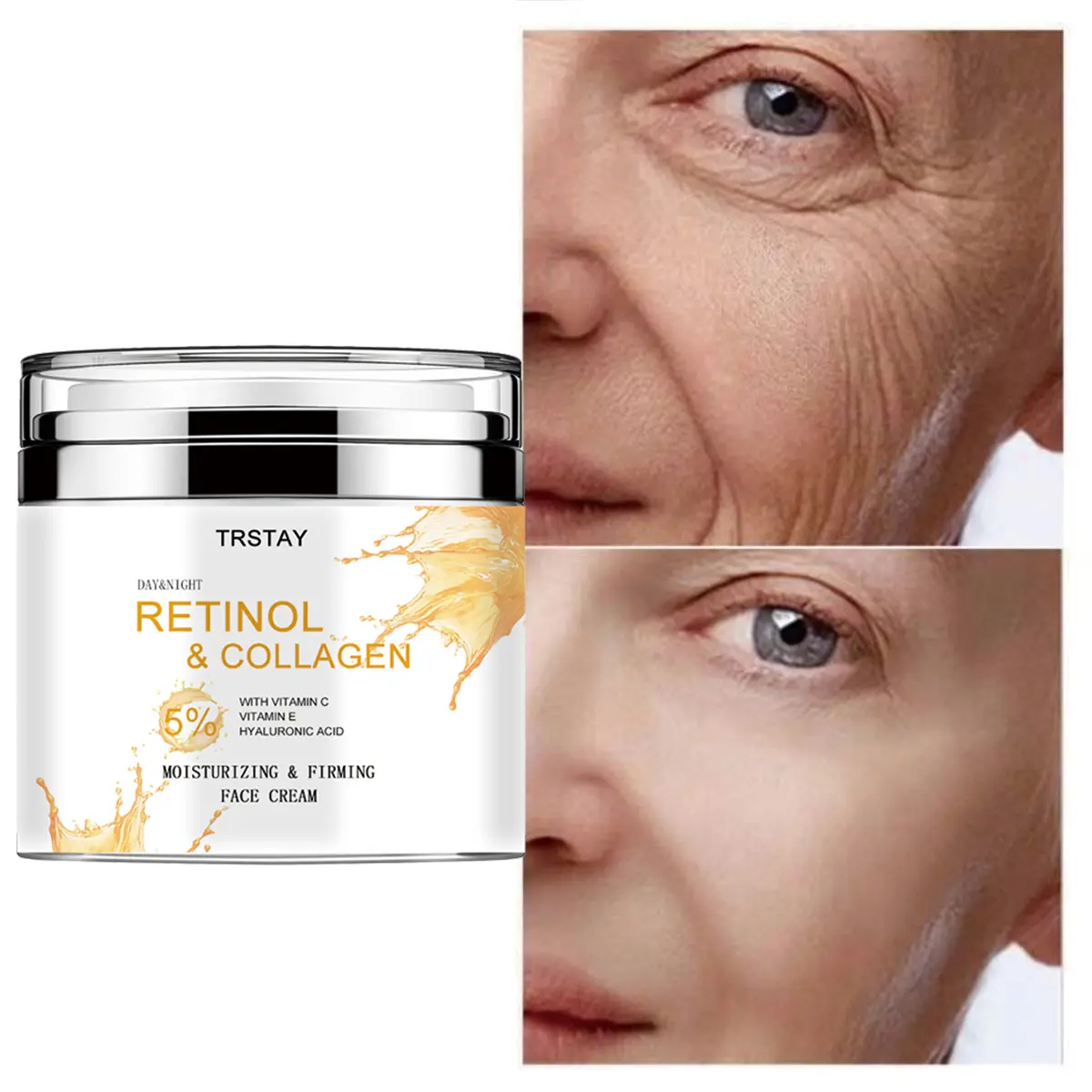 TRSTAY Day & Night Retinol Collagen Face Cream with Vitamin C, Vitamin E, Hyaluronic Acid - Moisturizers for All Skin Types to Hydrate, Firm, Deeply Moisturizing, Deep Collagen Retinol, One Size