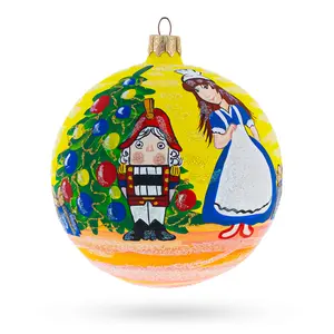 Nutcracker and Clara Blown Glass Ball Christmas Ornament 4 Inches