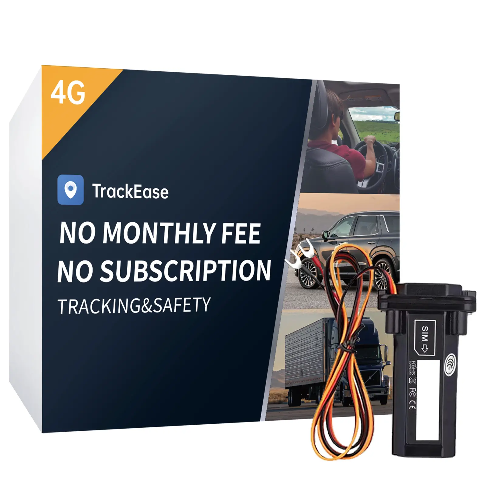 Wired GPS Tracker for Vehicles, No Monthly Fee, No Subscription with Real-Time Tracking, 4G SIM and Data Included, Trip History, GeoFence, Driving Alerts, IP67 Waterproof, for Fleets & Families
