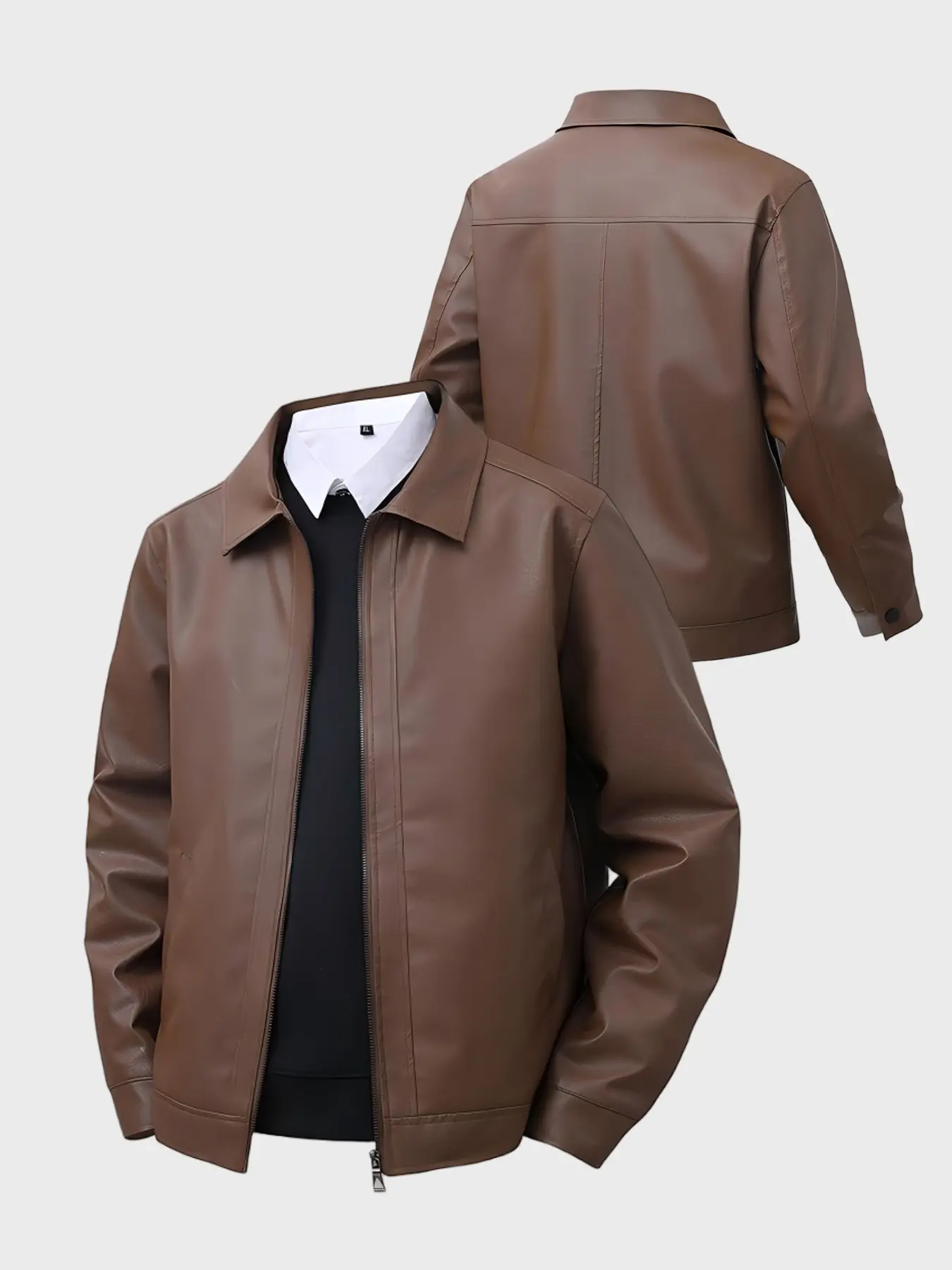 Men's Spring & Fall Thin Leather Jacket, Solid Color Fashion Business Coat, Casual Daily Wear, Commuter