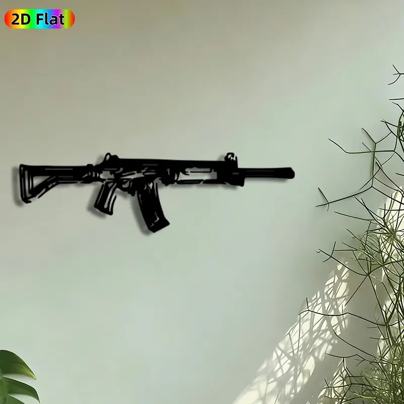 1pc Assault Rifle Silhouette Metal Wall Art, Tactical Rifle Statue Mural, Artistic Metalwork, Artwork, Decoration Items, Perfect for Fathers Day, Housewarming Decor, Perfect for Man Cave Garage Office Decor, Ideal Gift for Tactical Enthusiasts