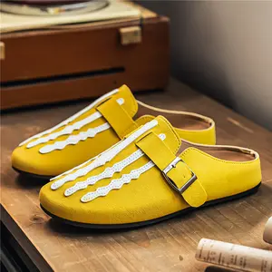Men's soft-soled lazy-stylish one-heel slip-on sandals, perfect for street style and versatile for all occasions. Clogs Footwear Walking Shoes Yellow