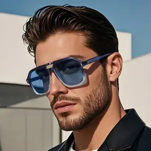 Unisex Men's Nylon-TR90 Oversized Square Frame Sunglasses, Modern Vintage Cut Eyewear with UV400 Lenses, Hip Hop Style for Outdoor Driving, Men's Sunglasses