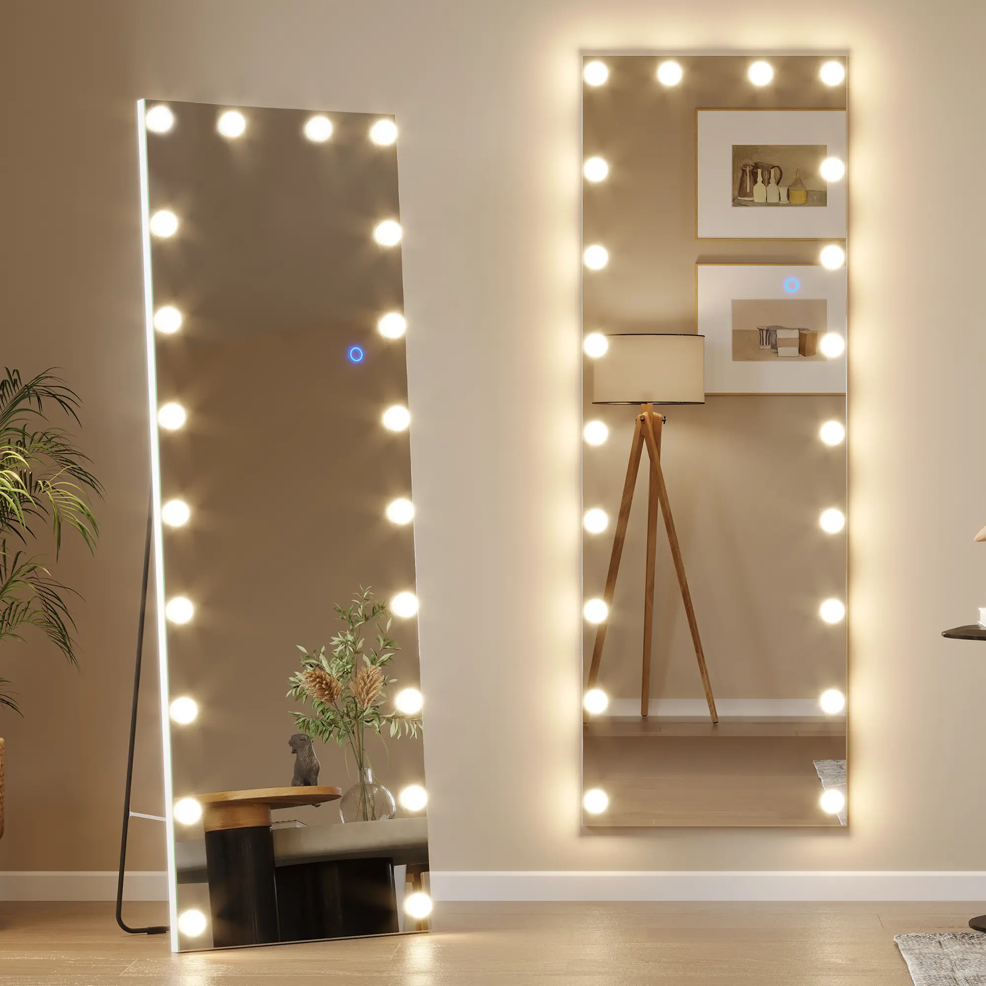 Vlsrka 61 "x 20" full length mirror with lights, Hollywood body mirror with light bulbs free standing, LED wall mirror for dressing, dimming & 3 color lighting  makeup  mirror,dorm essentials