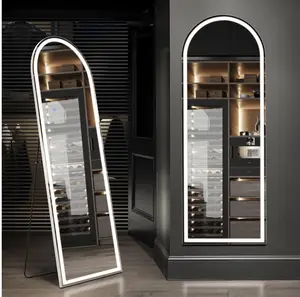 63"x 20" Arched Full Length Mirror with LED Lights, Lighted Floor Mirror with Stand, 3 Color Lighting For Bedroom Dressing Room Cloakroom, White