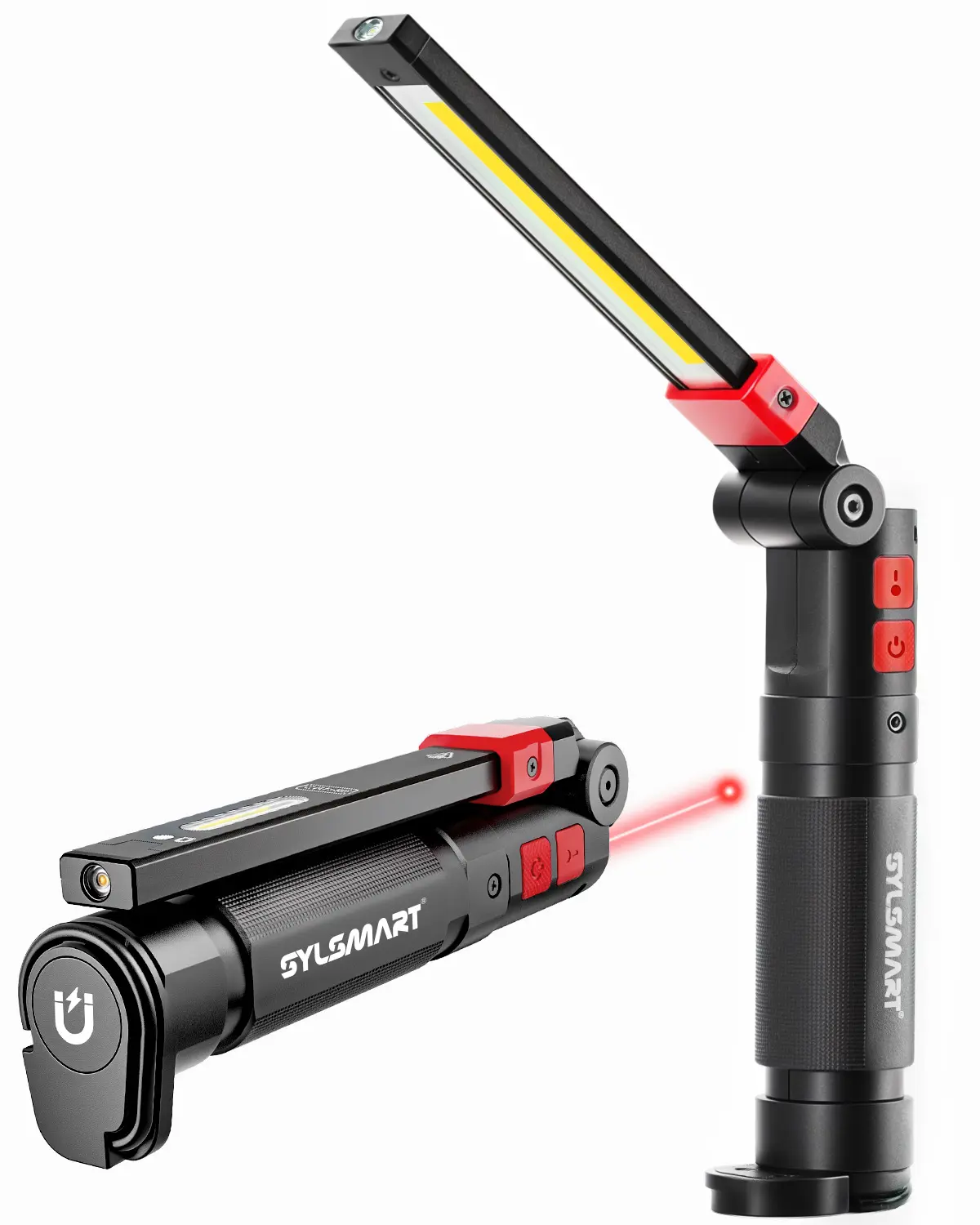 【Father's Day Gift】Magnetic Work Light with Red Beam - 1300LM High Lumen Brightness Rechargeable Super Bright Mechanic Flashlight, CRI 95+ True Color, 4600mAh Under Hood Light with Magnetic Base for Car Repair, Garage, DIY Gifts for Men, Super Bright Flas