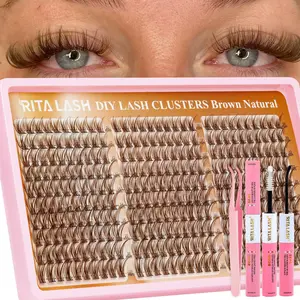 RITALASH 300PCS Brown Lash Clusters Kit D Curl Eyelash Natural Wispy Realistic Lashes Cluster Eyelash Cluster Extensions Kit Individual Lashes Extensions Kit For DIY Makeup Waterproof & Long - Lasting (Light Brown10-16mm)