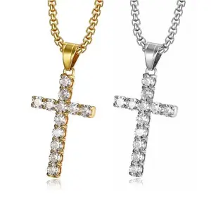 Elarique   18k gold-plated hip-hop hot-selling color-retaining vacuum-plated gemstone zircon cross pendant necklace