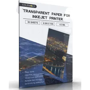 Transparent Paper 30 Sheets Inkjet Transparency Film Inkjet Printer (100% Clear) Acetate Sheets Clear Paper 8.5x11 Inches for Crafts, Premium Print