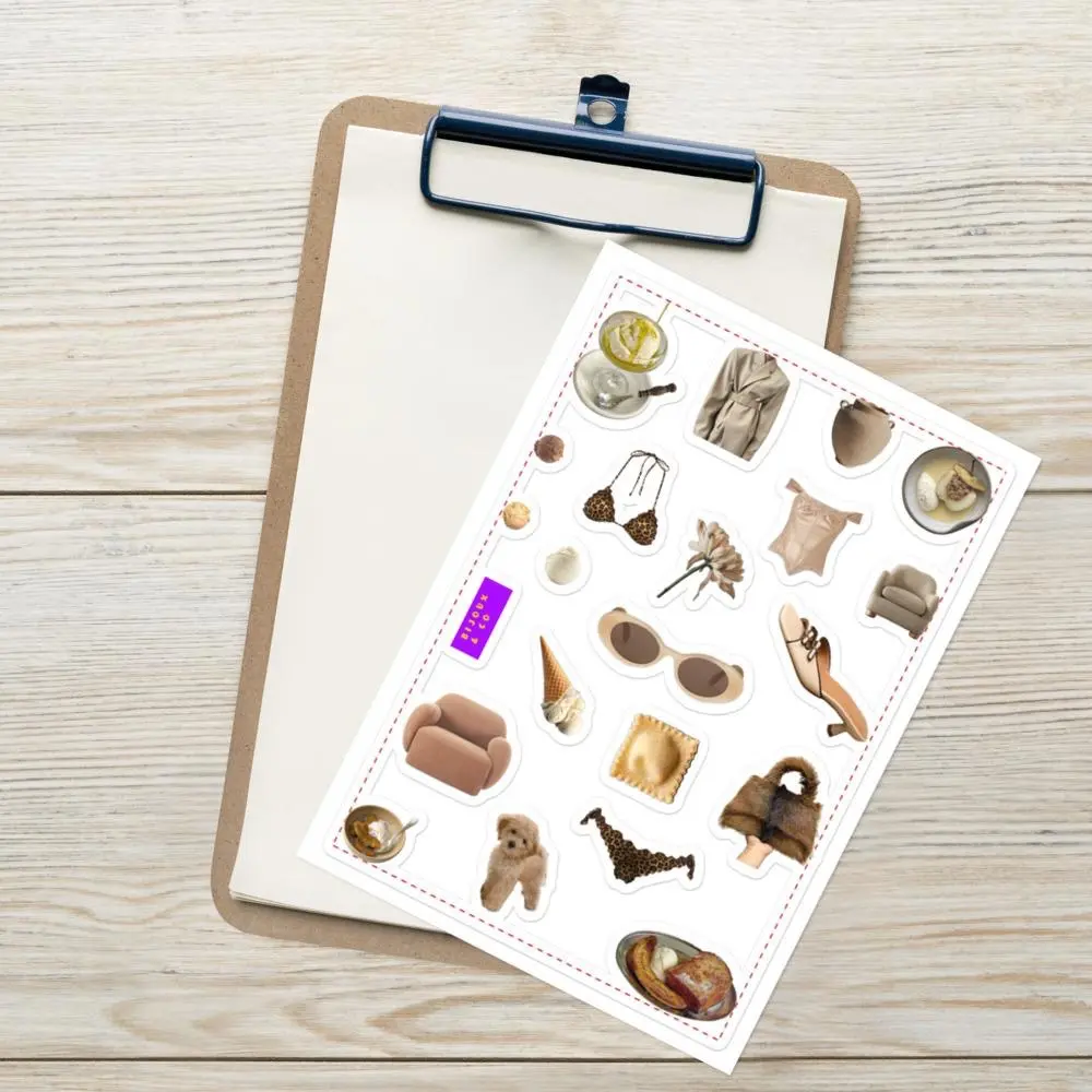 Beige Core Sticker Sheet - Glossy Finish, 0.12" White Sticker Border, Indoor Use, Blank Product Sourced from Japan