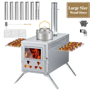 DoCred Wood Burning Stove, Hot Tent Stove with 7 Stainless Chimney Pipes and Anti-Spark, Large sauna heater, Portable Camping Wood Stove for Outdoor Heating, Cooking, Ice Fishing, Hunting
