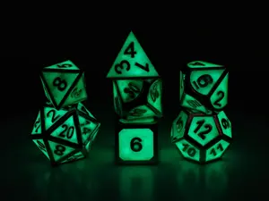 7-Piece Bordered Glow-in-the-Dark Metal Polyhedral Dice Set, Durable Metal Construction with Luminescent Glow Effect for Dungeons & Dragons RPG Sessions