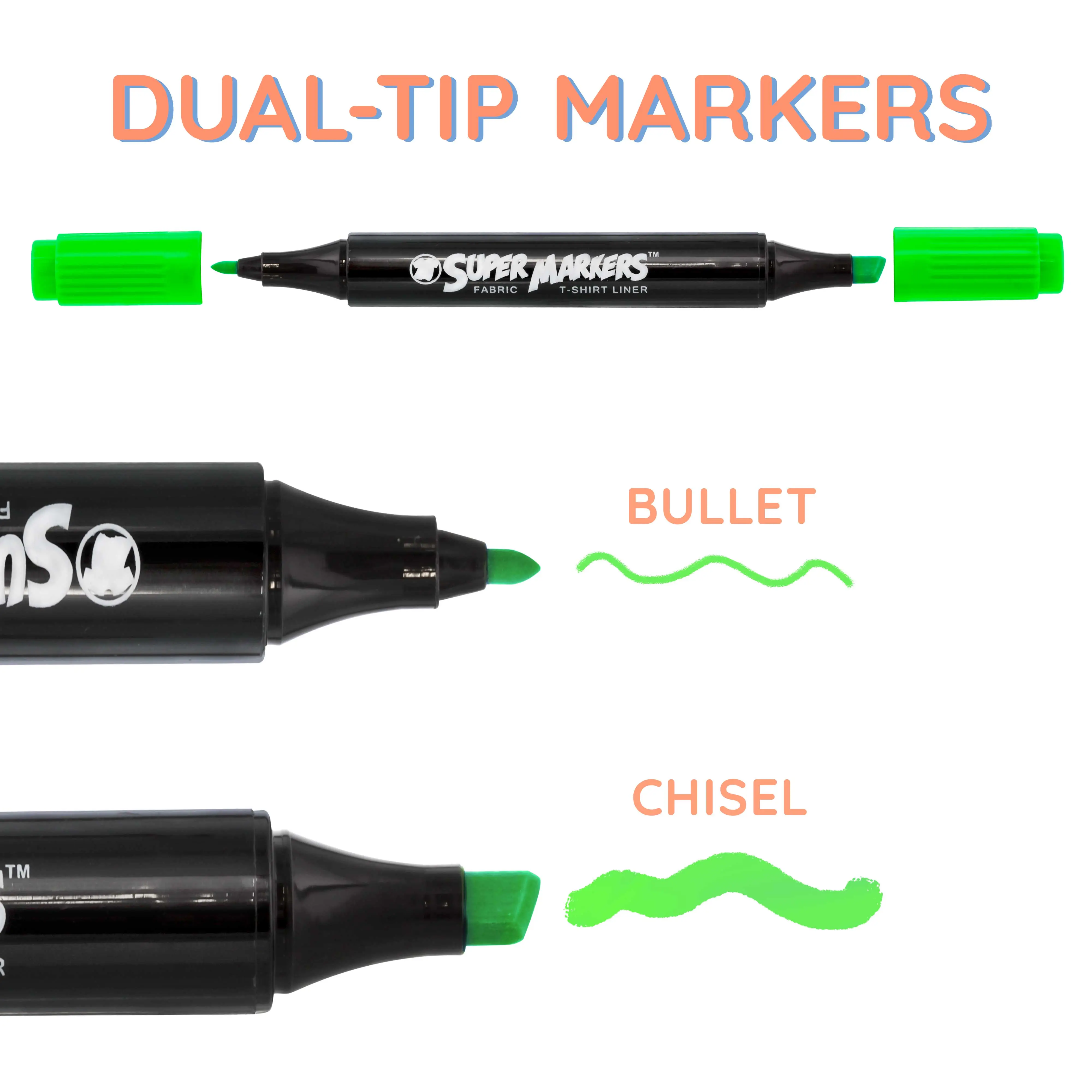 U.S. Art Supply Super Markers 20 Neon Dual Tip Fabric Markers - Fine & Chisel Point Pens Fabric Marker Permanent for Clothes, T-Shirts - Permanent Ink Eye-Catching Ultra-Bright Neon Colors