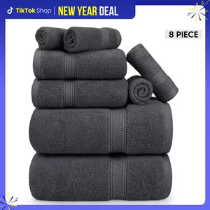 Utopia Towels 8 Piece Premium Towel Set 2 Bath 2 Hand & 4 Wash Cloths 600 GSM 100% Ring Spun Cotton Highly Absorbent for Bathroom Gym Hotel Spa Grey