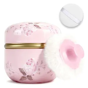 1PCS Body Powder Puff and Container,Portable Empty Body Powder Container for Women's Loose Dusting Powder, Powder Case Box with Lids for Bath, Travel and Home Use