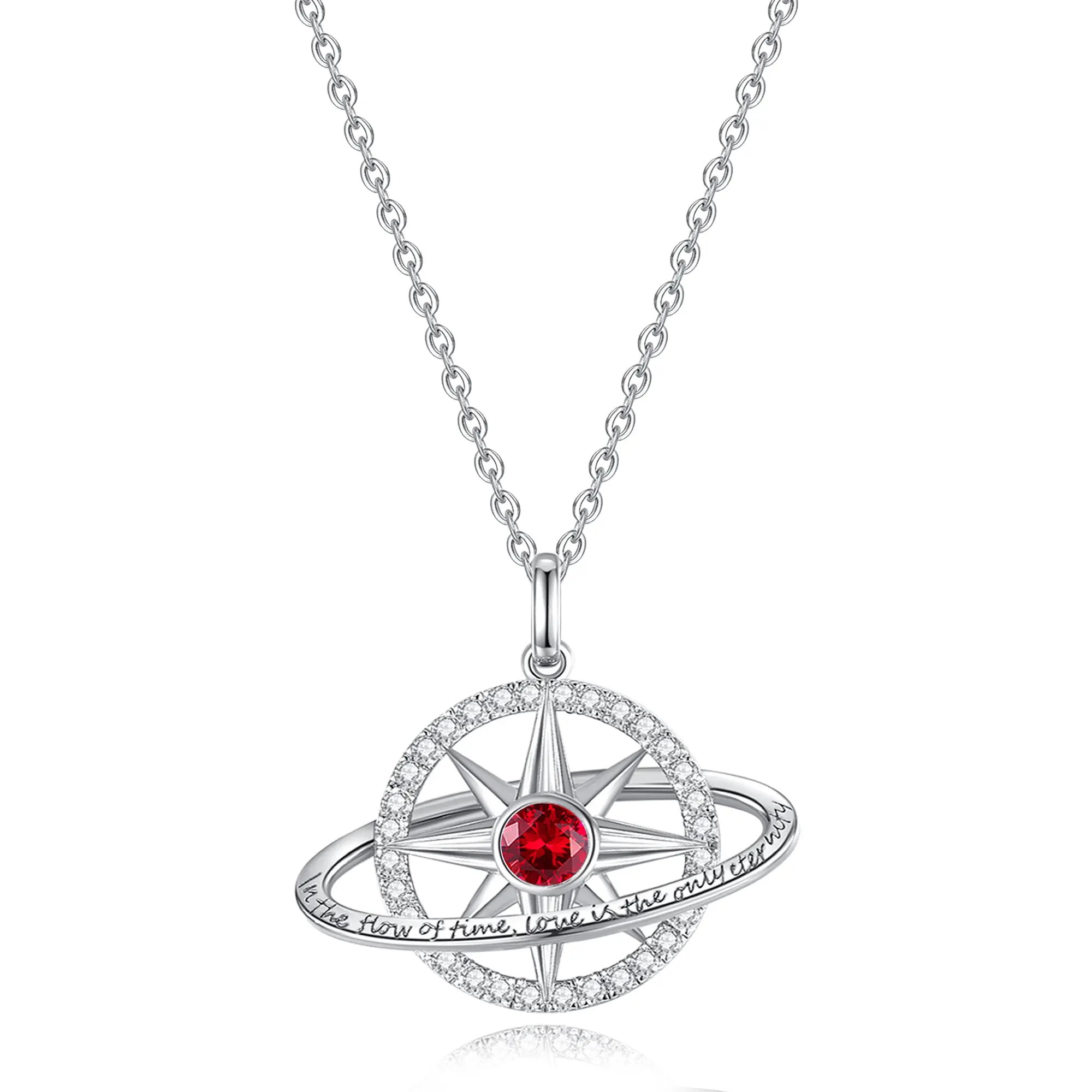 FANCIME Women's 925 Sterling Silver Celestial Star Necklace, July Birthstone Ruby Pendant, Adjustable 16+2 in Chain with Lobster Claw Closure, Casual Daily Jewelry