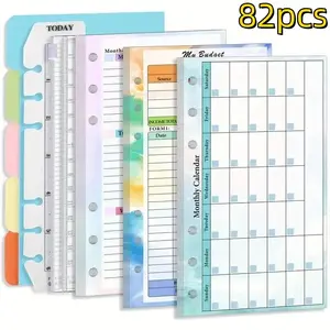 6 Hole Loose Leaf Paper, 82 Sheets/set Budget Weekly Planner Refillable Paper, Stationery & Supplies for Home School School Office