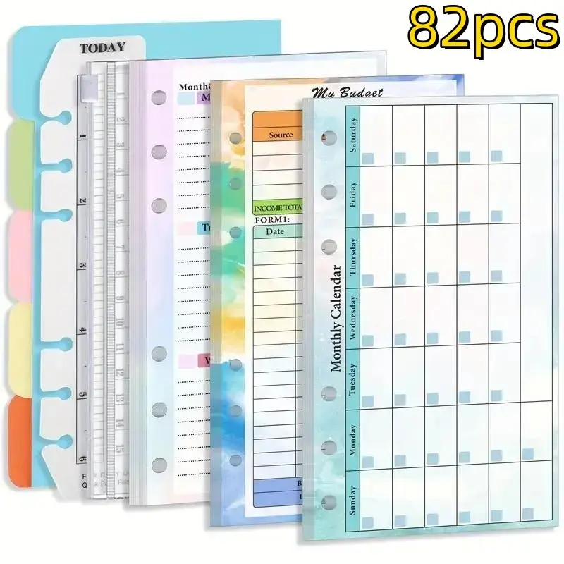 6 Hole Loose Leaf Paper, 82 Sheets/set Budget Weekly Planner Refillable Paper, Monthly Budget Planner, Stationery & Supplies for Home School School Office, Undated Budget Planner
