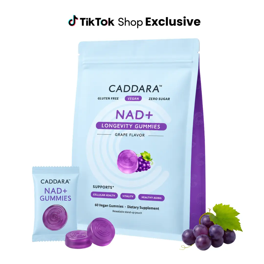Caddara NAD+ Supplements Gummies - Grape Flavor - Cellular Health, Vitality, Healthy Aging Support - Sugar-Free, Gluten-Free - 60 Count