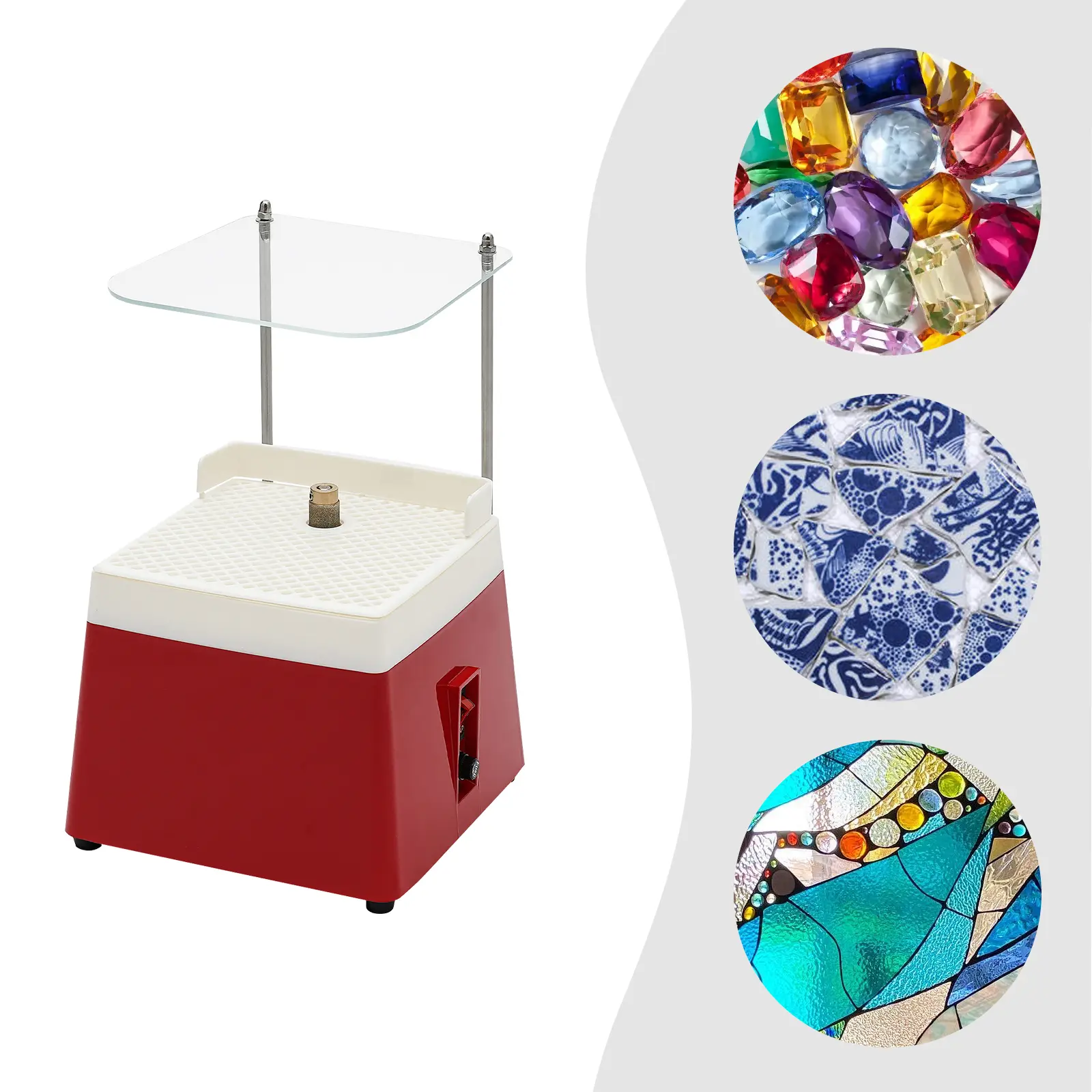 CNCEST 65W Stained Glass Grinder, 110V DIY Beading Jewelry Making Tool with Automatic Water Feed, 4200r/min Speed, 6.5in Worktable, Splash Guard, 1x Baffle Bracket, 1x English Instruction, 25x25x25cm/9.8x9.8x9.8in for Glass & Ceramics, 1 X Baffle Bracket,