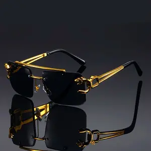 Vintage Luxury Golden Fahsion Glasses Cool Tiger Stand Women's Frameless Black For Men And Women Outdoor Travel Anti Glare Glasses002