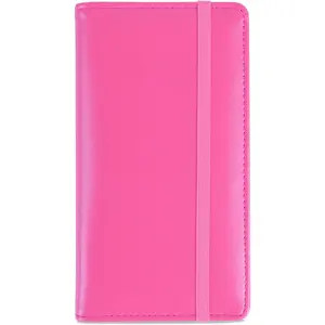 PU Leather Checkbook Cover for Register Duplicate Checks, RFID Blocking Checkbook Holder with Elastic Strap & PVC Flap for Men and Women, Deep Pink, Simple Style