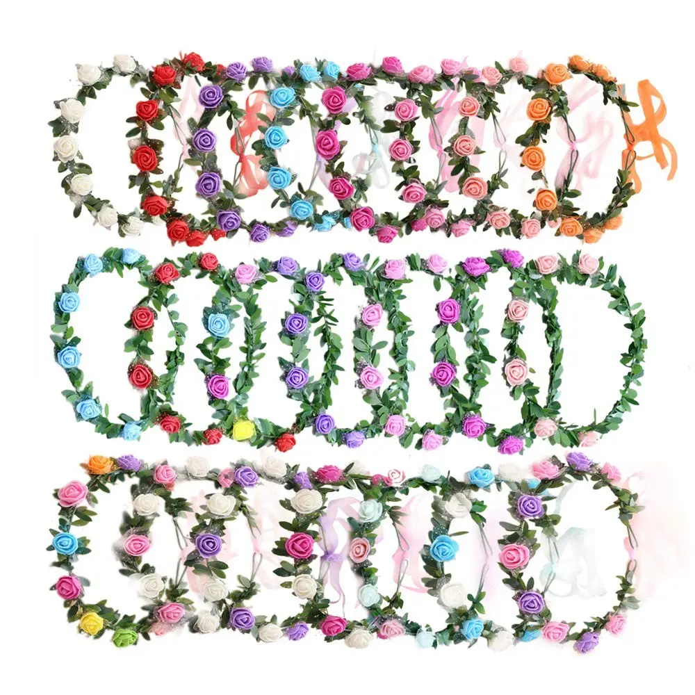 22 Pcs Multicolor Rose Flower Wreath Crown Headband Garland Headpiece for Music Festival Celebration Beach Wedding Party