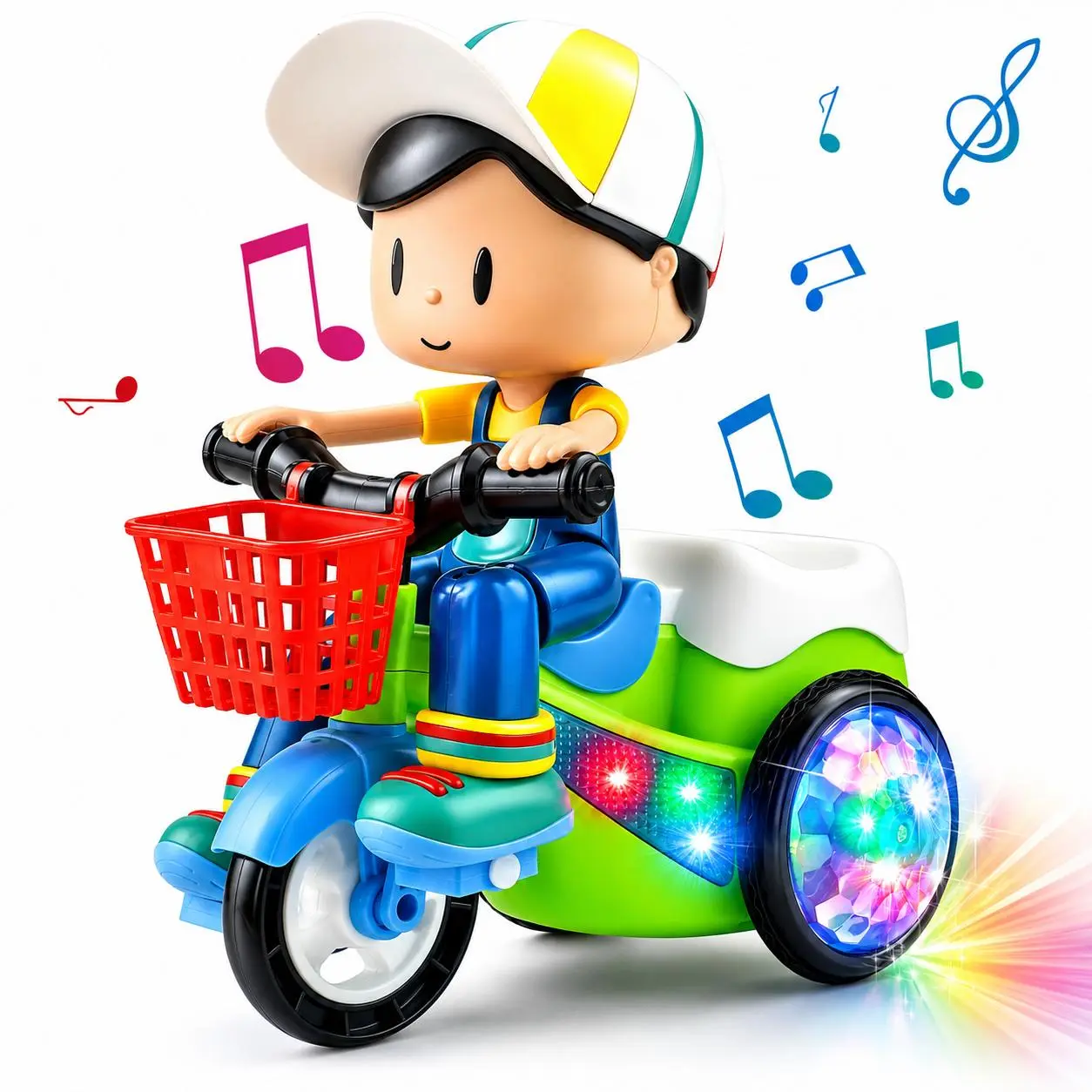 Electric Stunt Tricycle Toy for Kids, Bump and Go Riding Simulation Toy with LED Lights, Music & Obstacle Avoidance, Interactive Toddler Gift Rechargeable