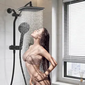 10" Black Rain Shower Head with Handheld, High Pressure Boosting Rainfall Showerhead with All Metal Adjustable Extension Arm, Easy Reach Shower Holder, 5 Spray Modes with Power Wash, Easy to Install