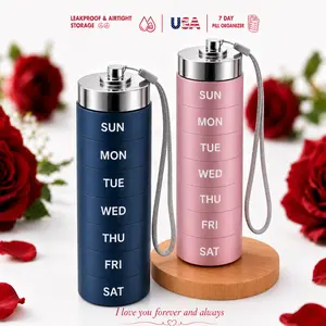 Couples Pill Organizer - His and Hers Lightweight Travel Size 7-Day Weekly Pill Boxes, Waterproof Stackable Aluminum Alloy Medicine Storage Containers with Silicone Handle, High-Capacity Vitamin Organizer for Work and Home - Mid Year Sale