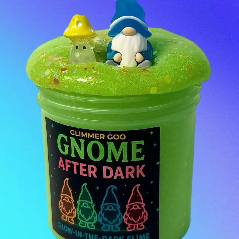 Gnome After Dark | Glow in the Dark Slime | Jelly Slime | Marshmallow Scent | Forest Slime | Gnome Charm | Mystical Slime | Green Slime
