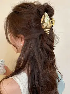 Fashion Summer Beach Shell Texture Striped Hair Clip, Elegant Holiday Hairstyle Accessory, Ocean Element Hair Clips, Winter Scarf Set, Metal Reef Clips