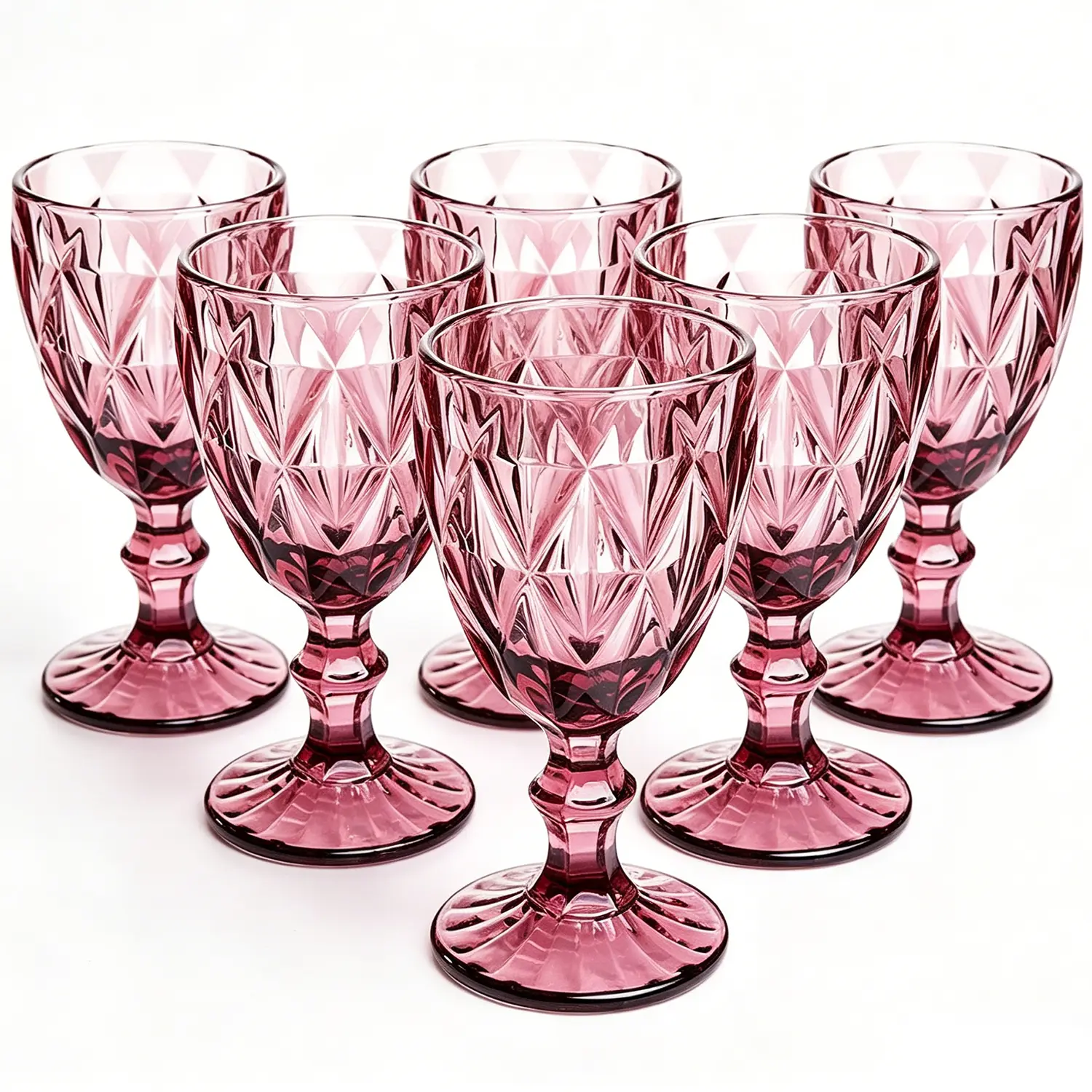 Vintage European Classic Luminous Colorful Crystal Wine Glasses Set of 6 (11.5 oz/340 ml), Diamond-Pattern Stemmed Goblets, Kitchen/Bar/Lounge Glassware Sets for Adults’ Wedding Parties, Wine Lovers’ Gift