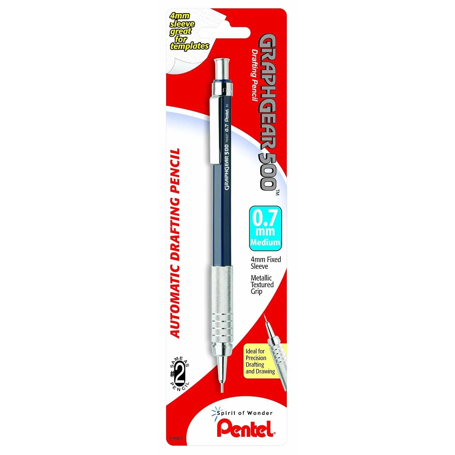 Pentel GraphGear 500 Automatic Pencil Kit, 0.7mm, Refill Leads, Block Eraser 2 Pack (PG527LEBP2)