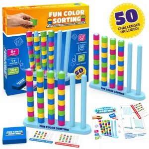 Color Stacking Challenge – Fast-Paced STEM Sorting & Stacking Puzzle Toy for Kids Ages 3-8, with 2 Stacking Trays + 50 Double-Sided Challenge Cards, Educational Family Board Game for Party & Game Night, Brain Teaser Toy for Boys & Girls 3 -6 Year Old