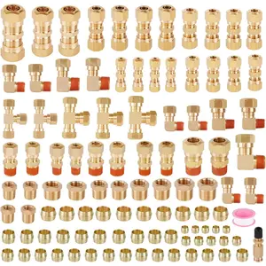 119 count DOT Air Line Fittings Kit, Brass Compression 6 Size 1/4" 1/8" 3/8" 1/2" 5/8" 5/16" NPT Quick Connect Air Hose Fittings for DOT Air Line