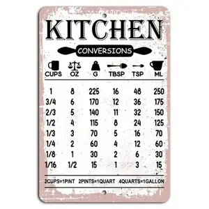 Rustic Kitchen Conversion Chart Sign 8x12 Inch Aluminum Modern Farmhouse Wall Decor Essential Cooking Baking Measurement Guide Signage