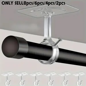 8pcs/6pcs/4pcs/2pcs  No-Drill Ceiling Curtain Rod Brackets, Heavy-Duty Self-Adhesive Curtain Rod Brackets, Adjustable Curtain Hooks, Suitable for Rods with a Diameter of 1.2 Inches, Ideal for Wardrobes and Bedrooms, Curtain Rod Holders