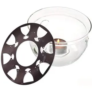Teapot Warmer with Stainless Steel Plate Handcrafted Clear High Borosilicate Glass Round Diameter 5inch for 600-1800ml Teapot