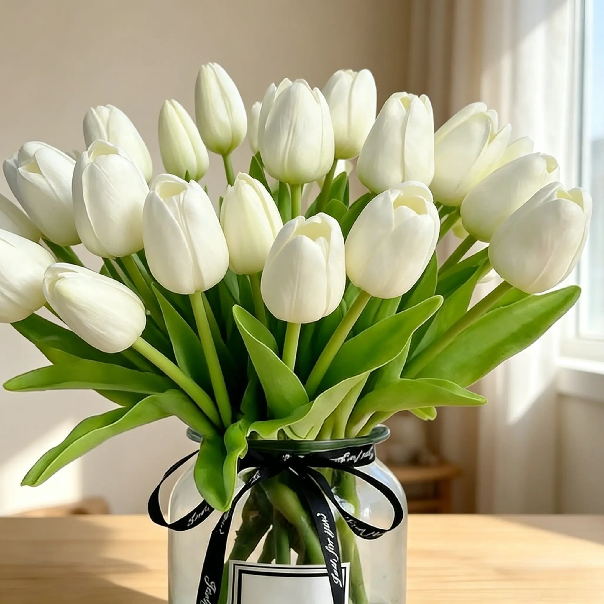 20-Pack Real-Touch Cream Decorative Artificial Tulip Stems, 13.5in Lifelike PU Faux Flowers & Plants, Glam Home Decor Centerpieces for Kitchen, Study, Vase Styling, Upgraded Home Supplies, Floral Decor, Daily