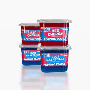 ICEE Popping Boba 4 Tubs - Ice Blue Raspberry & Red Cherry Flavor in Clear Plastic Packaging