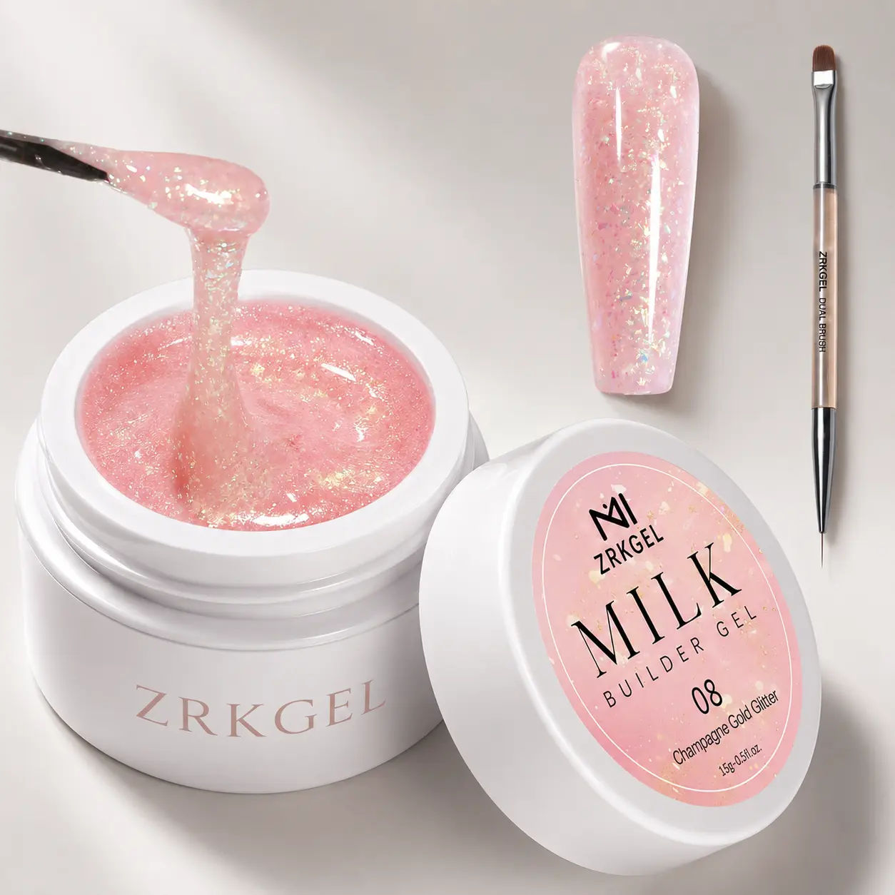 ZRKGEL Milky White Durable Builder Gel - HEMA-Free BIAB Beauty Product for Strong Nail Extensions, Self-Leveling Aesthetic Single Item, UV/LED Cured, 15g, Beauty Products, Brush, Cosmetic, Nail Polish, Smooth, Manicure, Solid Gel Builder, Gel Nails At Hom