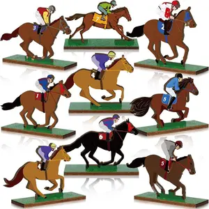 Horse Racing Themed Dining Table Centerpiece, Wedding Centerpiece, 9 Counts/set Wooden Horse Racing Decoration, Decorative Ornament for Home Party, Home Decor