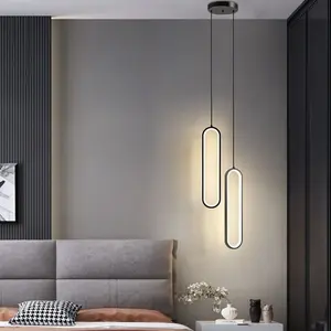 2-Head Oval LED Pendant Light, Hardwired, Aluminum Profile Design, Wall Switch Control, 40cm For Bedside, Study, Bedroom, Dining Room, Bar, Dimmable Ceiling Lights, Indoor Home Fixed Lighting Decorative Fixture