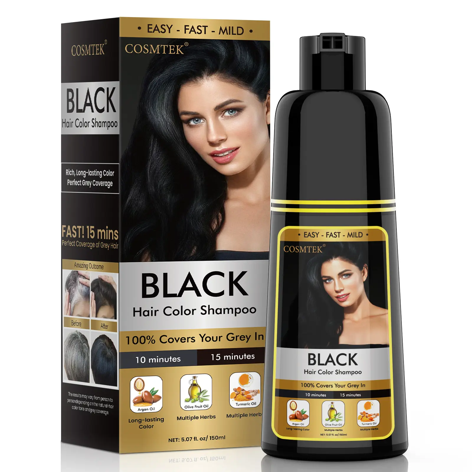 COSMTEK Dark Brown Hair Dye Shampoo Permanent for Men&Women, Instant Hair Color Shampoo for Gray Hair Coverage（500ml）